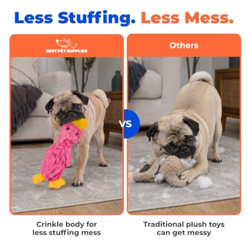 Interactive Squeaky Dog Toy (Crinkle Duck (Light Pink) / Large)