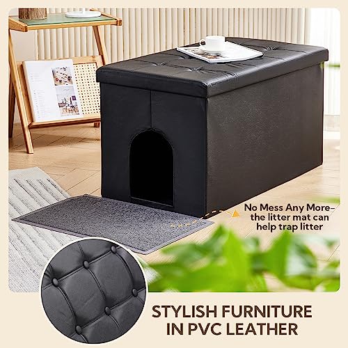 Cat Litter Box Enclosure Furniture Odor Control (XXL L35.4'' x W19.7'' x H19.7'' / Black)