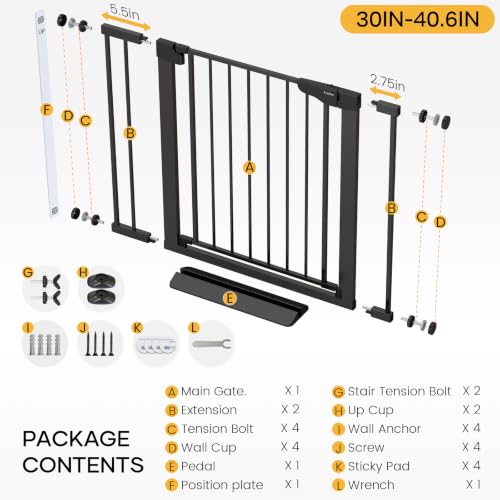 30 40.6 in Baby Gate for Stairs and Doorways (Black / 30-40.6"W x 30.5"H)