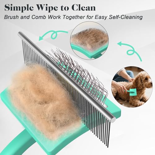 2PCS Slicker Brush for Dogs & Pet Comb (Cyan / Large)