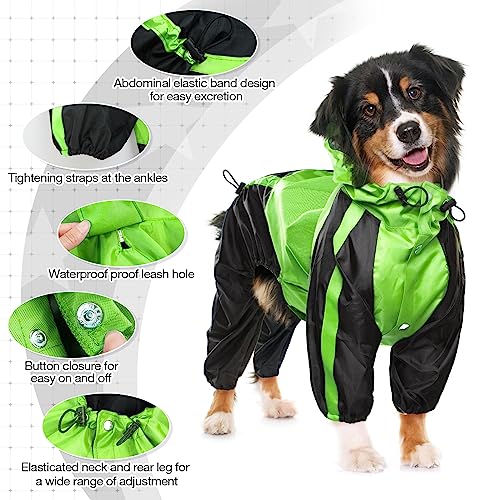 Dog Raincoat 4 Leg Waterproof Dog Rain Jacket with Hood (Green / X-Large)