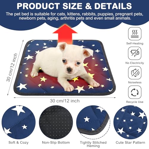 4 Pack Self Warming Cat Bed Self Heating Cat Mat Star Pattern Soft Dog Crate Pad Thermal Pet Mat Anti Slip Kennel Dog Washable Warming Bed for Outdoor Indoor (12 x 12 Inch / Blue)