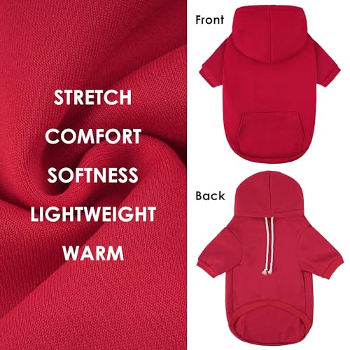 Dog Basic Hoodie Soft Dog Clothes Cold Weather Sweaters for Medium Large Dogs Cozy Fabric Warm Sweatshirt with Leash Hole for Boys (Red / S(Back: 12.6",Chest:18.11", 5-10 lbs))
