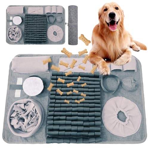 Snuffle mat for Dogs Iteractive Dog Puzzle Toy Used for Training Stress Relief This sniffing mat effectively slows your dog's eating pace. Suitable for indoor and outdoor use. Gray (Gray)