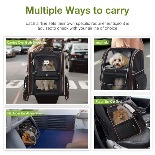 Large Cat Backpack Carrier Expandable Pet Carrier Backpack for Small Dogs Medium Cats Fit Up to 18 Lbs (Black)