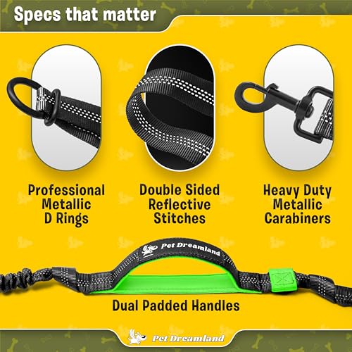 Exquisite Hands Free Leash for Two Large Dogs. Premium Quality & Versatile Waist Leash for Dog Walking No Tangle. You Will Absolutely Love This Amazing 2 Dog Gear (Black & Green)