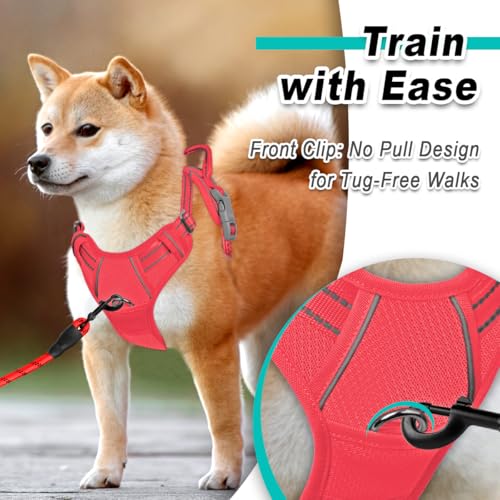 Dog Harness for Medium Sized Dog No Pull Mesh 2 Clips Dog Vest (Medium / Red-Mesh)