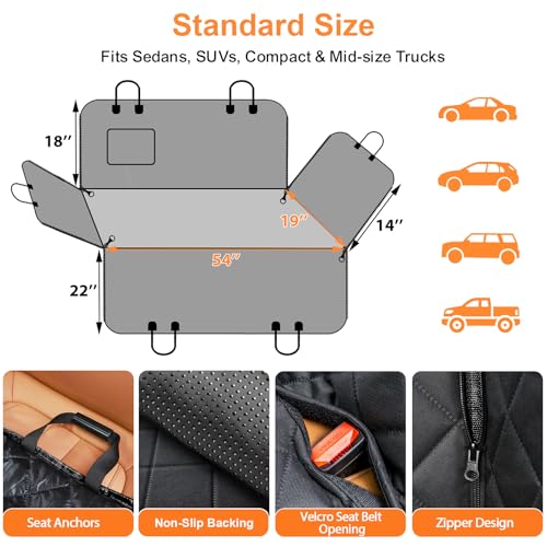 Dog Car Seat Cover for Back Seat (Grey / Standard - 54" Length)