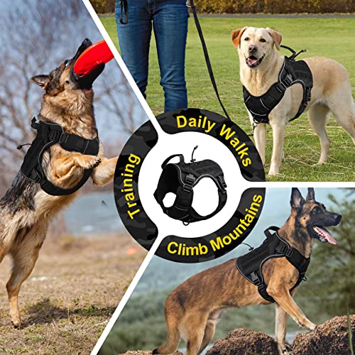 Black Tactical Dog Harness for Large Dogs (Black / Large: 45-80 lbs (Chest:27-37",Neck:19-25"))