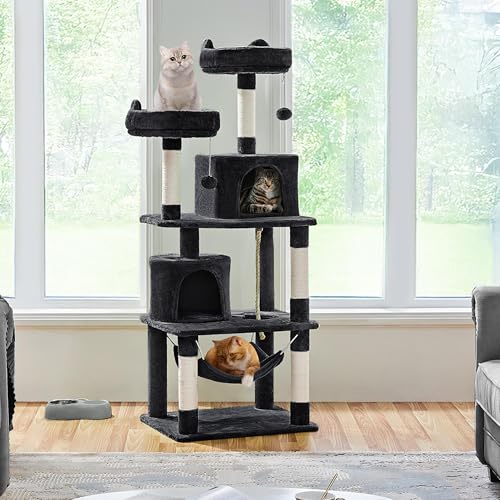 62.5inches Cat Tree Cat Tower Cat Condo with Platform & Hammock (62.5in / Black)
