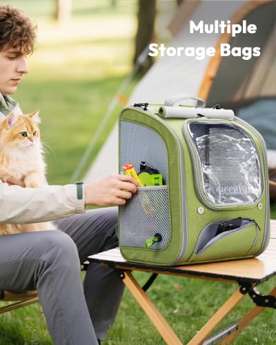 Cat Backpack Carrier (Light Green / 12.6"L x 10.2"W x 16.5"H)