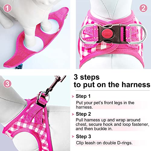 Dog Harness Step (Pink Checkered / Medium (Chest 13.5''-16.5'', Weight 10-15 lb))