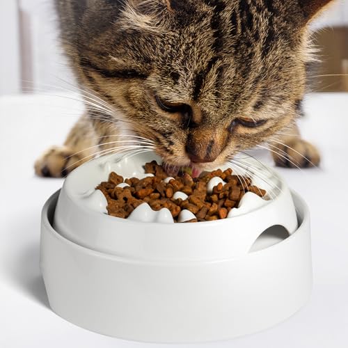 Whisker Friendly Slow Feeder Cat Bowl for Healthy Digestion (Slow Feeder / Marshmallow)