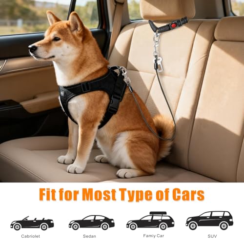 Dog Seat Belt for Car Stainless Steel 3 in 1 Dog Seatbelt Black (Black)
