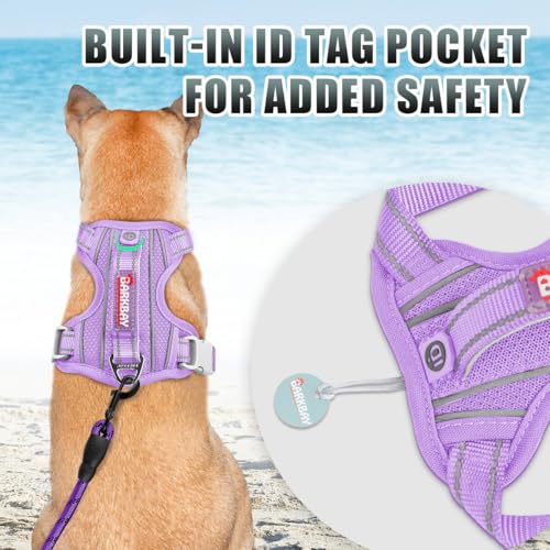 No Pull Dog Harness Large Reflective Dog Harness with Front Clip and Easy Control Handle for Walking Training Running with ID tag Pocket (Violet Purple / Small)