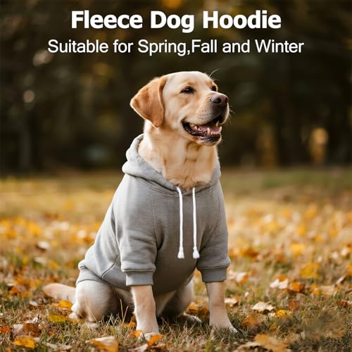 Dog Basic Hoodie Soft Dog Clothes Cold Weather Sweaters for Medium Large Dogs Cozy Fabric Warm Sweatshirt with Leash Hole for Boys (Grey / XL (Back: 24.8",Chest: 33.86", 35-55lbs))