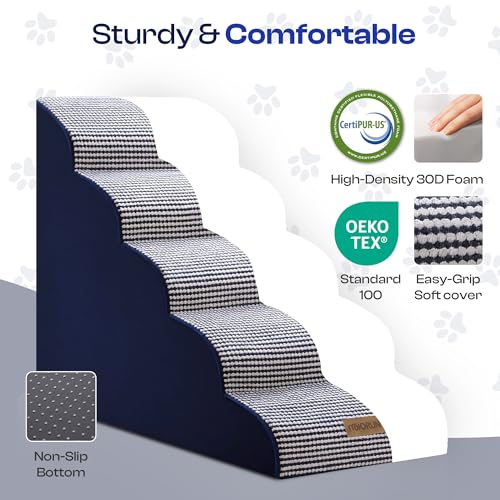 Dog Stairs for High Beds (White-navy / Stairs 24.5"H)