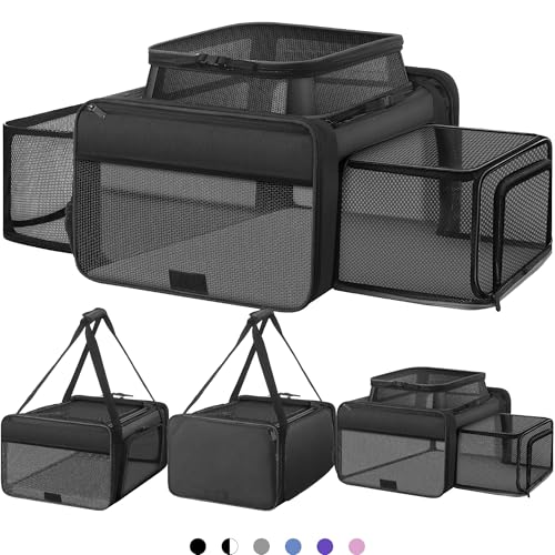 Top and 2 Sides Expandable Cat Carrier 18x13.5x9.5 TSA Airline Approved (Black / 18.0"L x 13.5"W x 9.5"H)