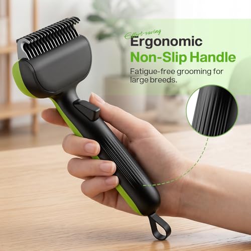 Self Cleaning Undercoat Rake for Dogs Cats with Long (Green)