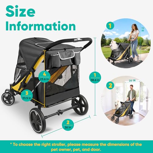 Dog Stroller for Large Medium Dogs up to 80 lbs (Black&Yellow)
