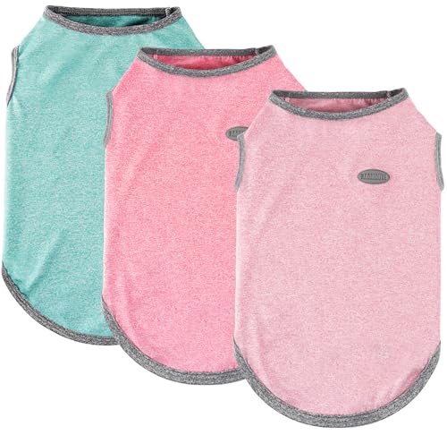 3 Pack Lightweight Sun Protection Dog Shirt Breathable Sleeveless Dog T Shirts Extra Soft Top Tank Dog Clothes for Outdoor Activities (Leather Pink + Light Blue + Light Pink / XXL (Back: 20.5",Chest: 26.4", Neck 18.1"))