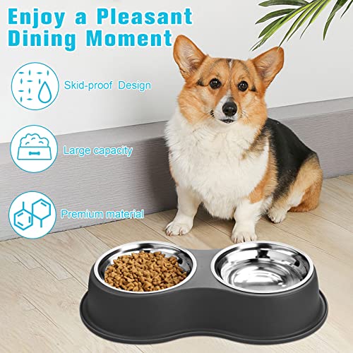 Stainless Steel Dog Bowls Double Non (Medium-18oz / 1.Black)