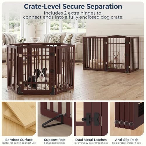 Dog Gate Indoor (Espresso / 132.3"Wx30"H, 6 Panels w/ Door)