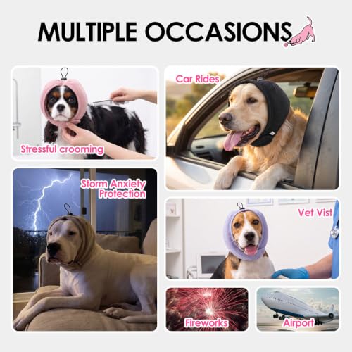 Dog Ear Muffs Noise Protection Thick Padded Dog Calming Hoodie (Pink / Medium)