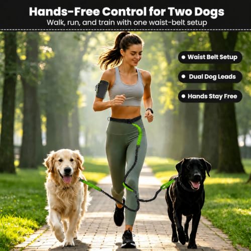 Hands Free Double Dog Leash (Black Green)