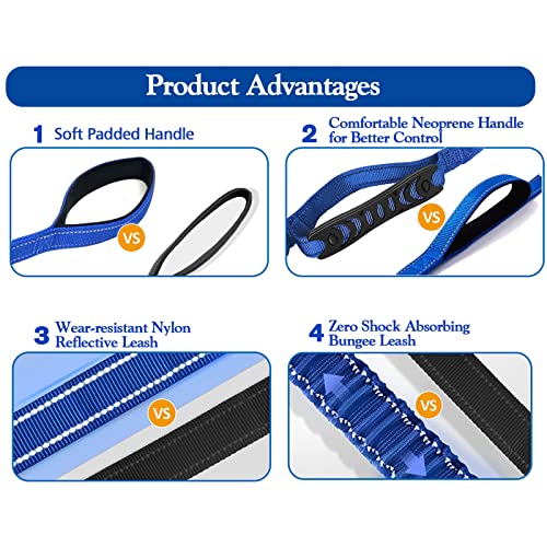 Heavy Duty Bungee Dog Leash with Locking Carabiner for Large Dogs (Navy Blue)