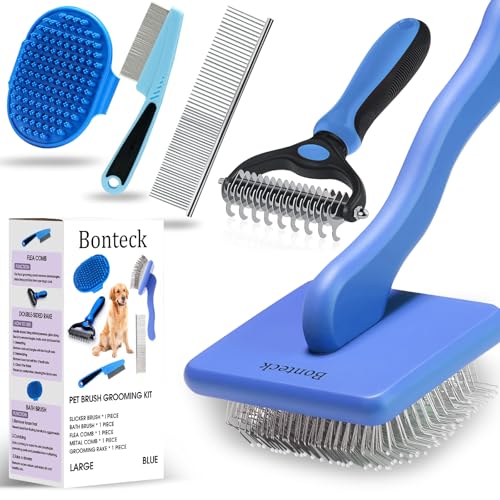 Dog Slicker Brush for Dogs Grooming Kit 5PCS Long Haired Doodles (Blue)