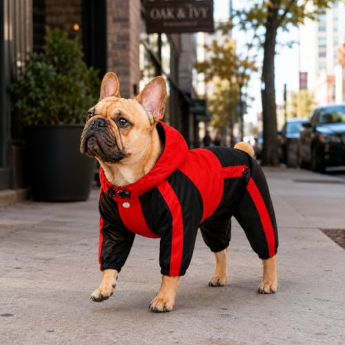 American Bully Pitbull Dog Hooded Raincoat (B-S (for Bulldog/Beefy dog) / Red)