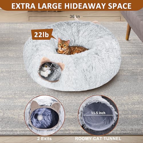 Cat Tunnel with Cat Bed for Indoor Cats (GREY)
