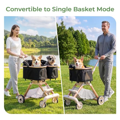 Double Pet Stroller with Detachable Carriers (Black)