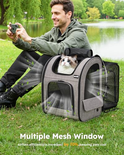 Cat Backpack Expandable (Brown / 15.4"L x 11.0"W x 19.0"H)