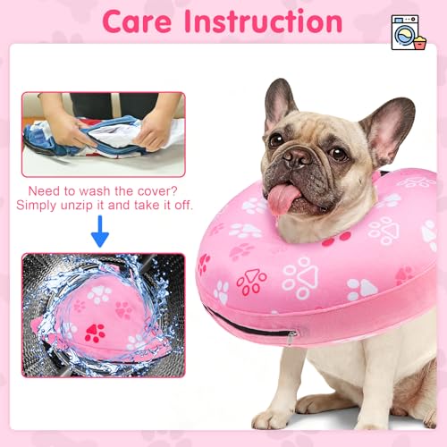 Dog Cone Collar Alternative After Surgery (Pink Paw / M(Neck:13"-16"))