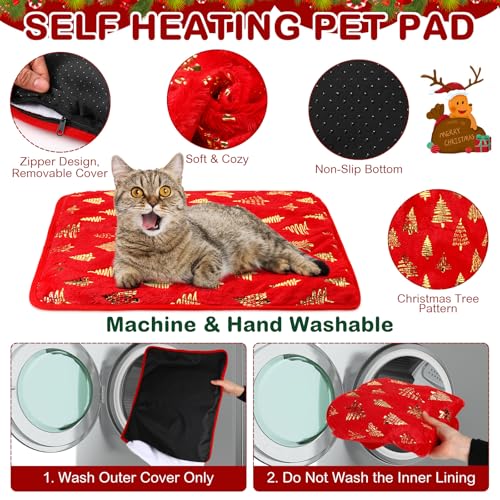4 Pack Self Heating Cat Bed Cat Self Warming Pad with Removable Cover Extra Warm Thermal Pet Pad Washable Pet Crate Mat Anti Slip Kennel for Indoor Outdoor Pets (16 x 20 Inches)