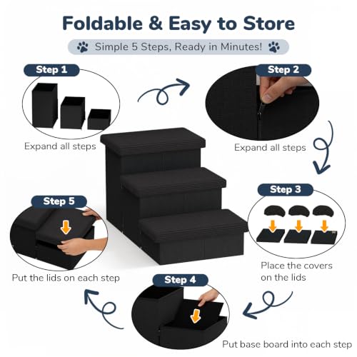 3 Step Wide Dog Stairs 18" H with Removable Cover (Covered Black / 30"D x 17"W x 17.7"H)