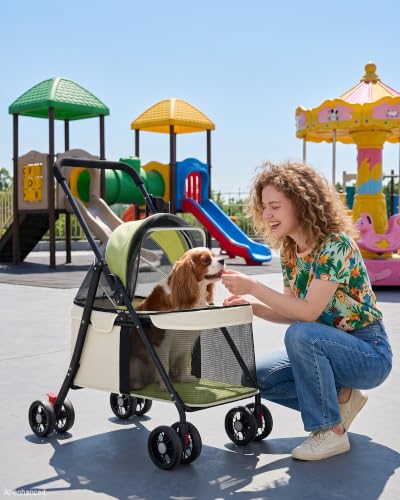 Foldable Pet Stroller for Small Dogs & Cats up to 33 lbs (Lime Green)