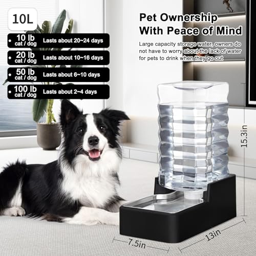 2.64Gallon Automatic Dog Water Dispenser for Dog (Black without Filter / 10L)