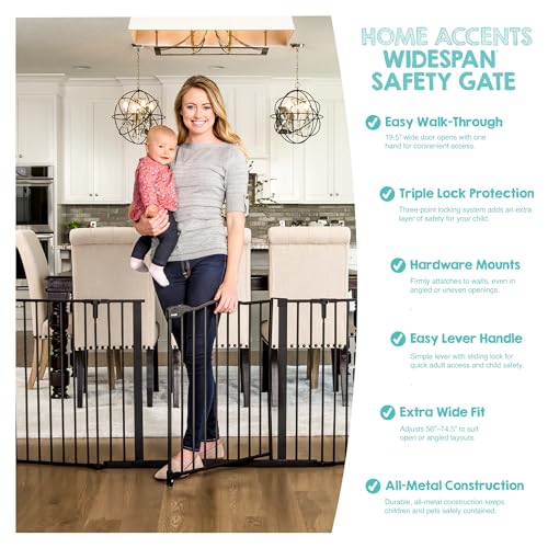 Safety 56" 74.5" Super Wide Configurable Baby Gate (74.5" W x 28" H / Black)