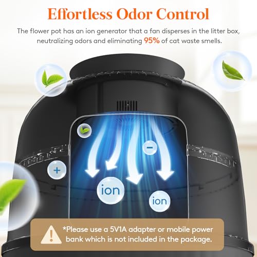 Hidden Plant Cat Litter Box with Electric Odor Control System Black (Black)
