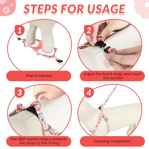 No Pull Dog Harness with Leash for Small Medium Dogs (Small(11-17.5lb) / Flower)