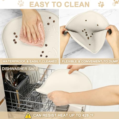 Waterproof Silicone Pet Food Mat with Raised Edge for Dog & Cat (White Sand / 12"L x 12"W)