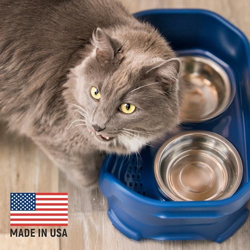 Neater Feeder Deluxe Mess Proof Cat Bowls Elevated (Cat with Standard Bowl / Dark Blue)