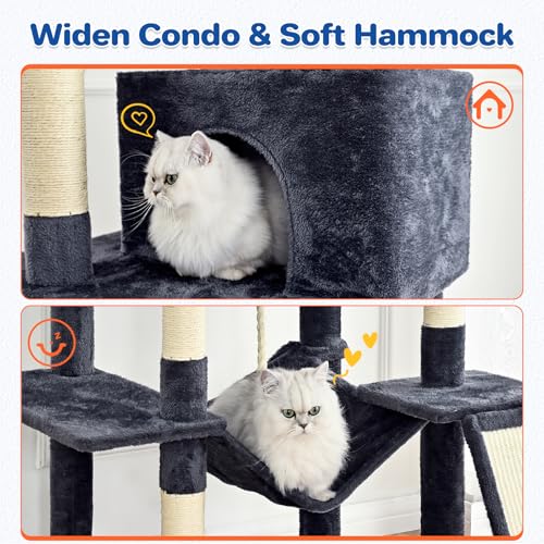 63" Multi Level Cat Tree Tower for Indoor Cats (Dark Grey)