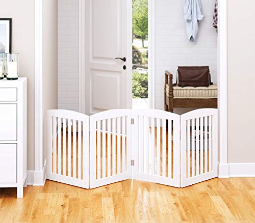 Wooden Freestanding Foldable Pet Gate for Dog (White / 24" Height-4 Panel)