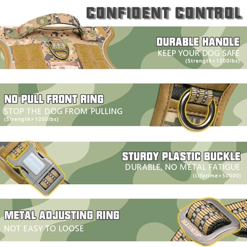 Dog Harness for Large Dogs (Camo - Woodland Camo / L(Neck:18-29",Chest:24-37"),45-80 lbs)