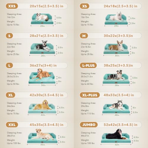 Orthopedic XL Dog Bed with Bolster for Extra Large Size Dogs (42.0"L x 30.0"W x 8.0"Th / Aqua Blue)