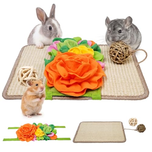 3-in-1 Interactive Rabbit Enrichment Mat, Sisal Scratch Pad, Snuffle & Chew